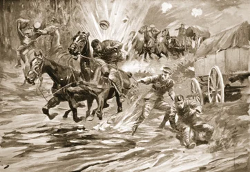 Sergeant Bostock Attending to the Wounded of a Convoy of Which He Was in Charge Under Heavy Fire